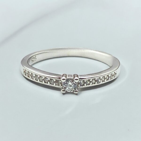 92.5 Sterling Silver With Solitaire Diamond Ring - Image 5