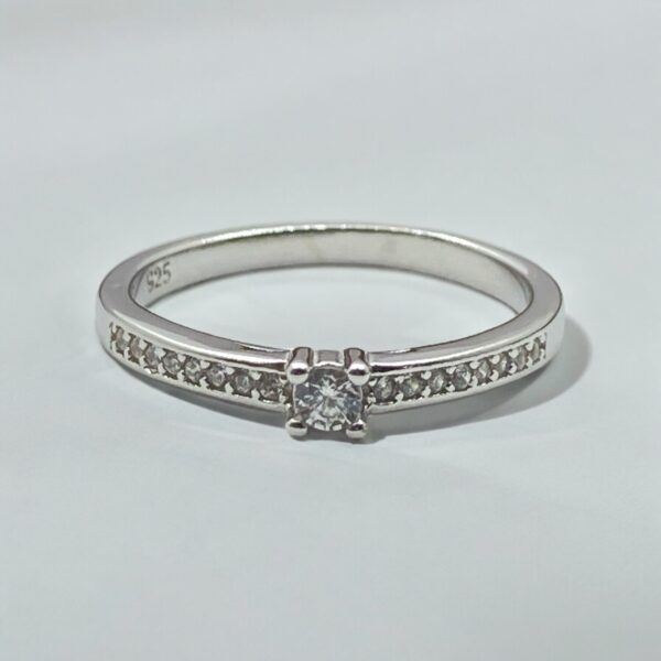 92.5 Sterling Silver With Solitaire Diamond Ring - Image 2